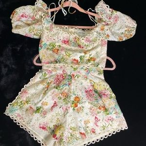 Love & Honey Floral Scalloped Two Piece Short Set
